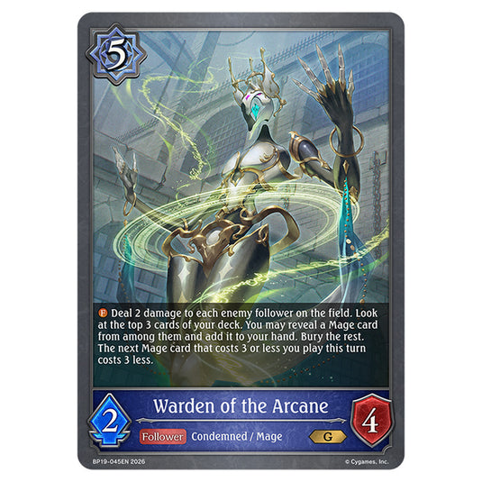 Warden of the Arcane BP19-045EN card from the Shadowverse: Evolve set Eightfold Retribution & Omens and Heirs