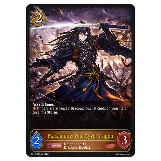 Masamune, One-Eyed Dragon BP19-059EN card from the Shadowverse: Evolve set Eightfold Retribution & Omens and Heirs