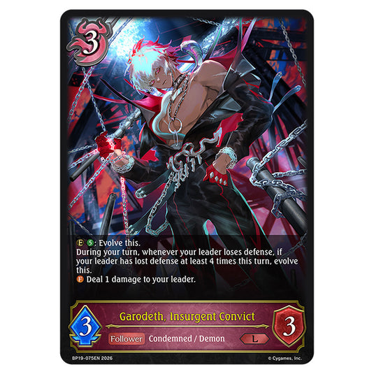 Garodeth, Insurgent Convict BP19-075EN card from the Shadowverse: Evolve set Eightfold Retribution & Omens and Heirs