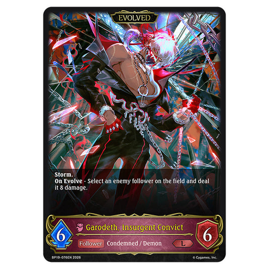 Garodeth, Insurgent Convict BP19-076EN card from the Shadowverse: Evolve set Eightfold Retribution & Omens and Heirs