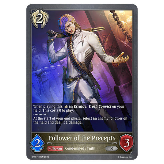 Follower of the Precepts BP19-102EN card from the Shadowverse: Evolve set Eightfold Retribution & Omens and Heirs