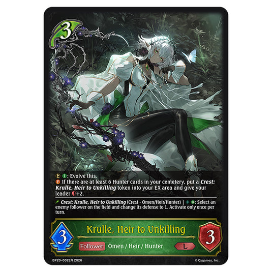 Krulle, Heir to Unkilling BP20-002EN card from the Shadowverse: Evolve set Eightfold Retribution & Omens and Heirs