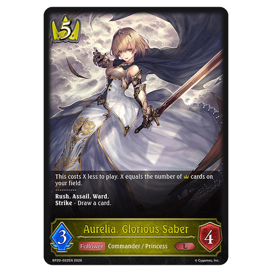 Aurelia, Glorious Saber BP20-022EN card from the Shadowverse: Evolve set Eightfold Retribution & Omens and Heirs