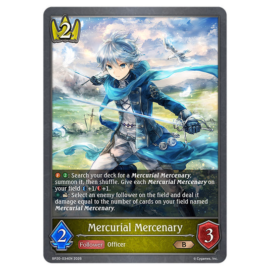 Mercurial Mercenary BP20-034EN card from the Shadowverse: Evolve set Eightfold Retribution & Omens and Heirs