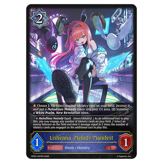Lishenna, Melody Manifest BP20-037EN card from the Shadowverse: Evolve set Eightfold Retribution & Omens and Heirs