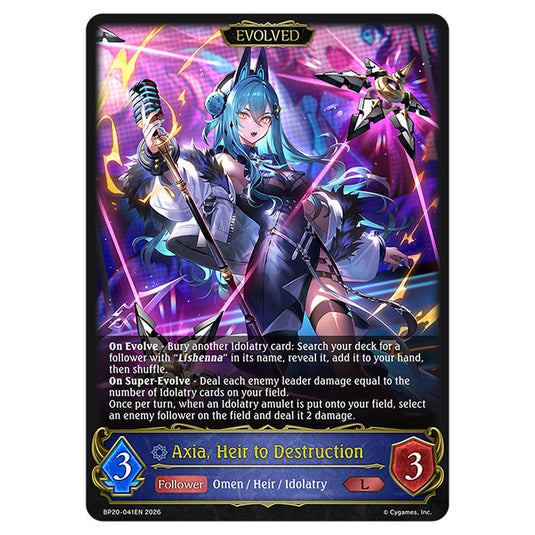 Axia, Heir to Destruction BP20-041EN card from the Shadowverse: Evolve set Eightfold Retribution & Omens and Heirs