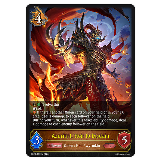 Azurifrit, Heir to Disdain BP20-057EN card from the Shadowverse: Evolve set Eightfold Retribution & Omens and Heirs