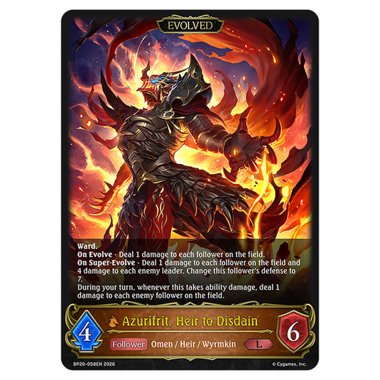 Azurifrit, Heir to Disdain BP20-058EN card from the Shadowverse: Evolve set Eightfold Retribution & Omens and Heirs