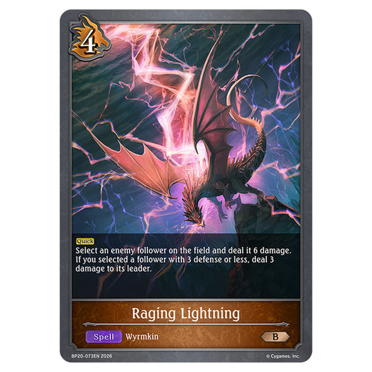 Raging Lightning BP20-073EN card from the Shadowverse: Evolve set Eightfold Retribution & Omens and Heirs