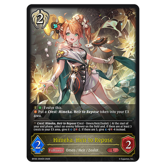Himeka, Heir to Repose BP20-094EN card from the Shadowverse: Evolve set Eightfold Retribution & Omens and Heirs