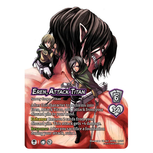 Eren Yeager // Eren, Attack Titan (Alternate Art) card from the Attack on Titan set Battle For Humanity CH-UR-ALT 01 008/297