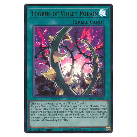 Thorns of Violet Poison BLGG-EN039 card from the Yu-Gi-Oh! set Battles of Legend: Glorious Gallery