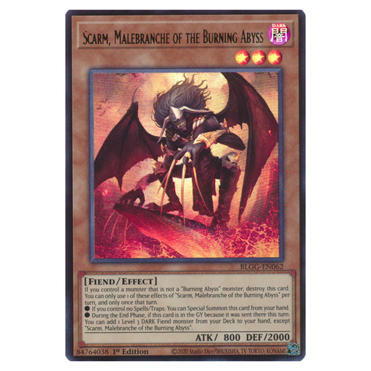 Scarm, Malebranche of the Burning Abyss BLGG-EN062 card from the Yu-Gi-Oh! set Battles of Legend: Glorious Gallery