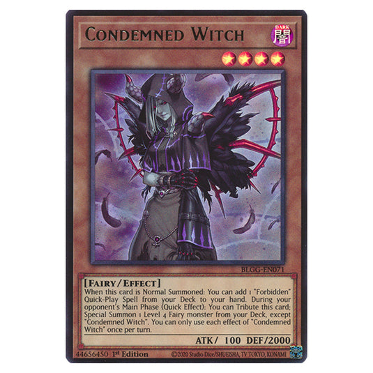 Condemned Witch BLGG-EN071 card from the Yu-Gi-Oh! set Battles of Legend: Glorious Gallery