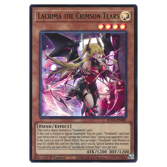 Lacrima the Crimson Tears BLGG-EN081 card from the Yu-Gi-Oh! set Battles of Legend: Glorious Gallery