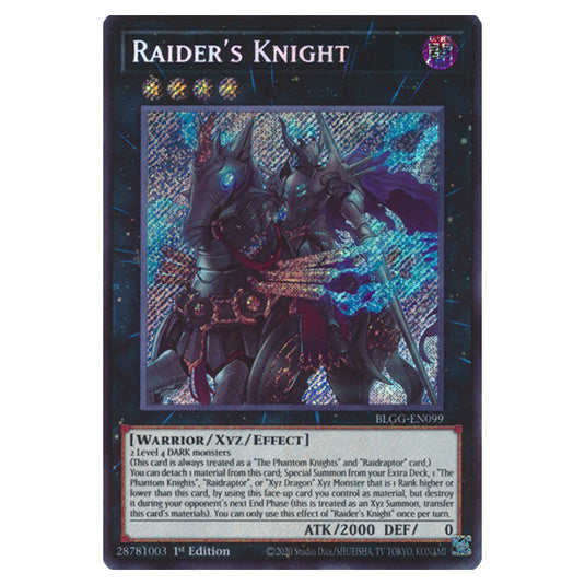 Raider's Knight BLGG-EN099 card from the Yu-Gi-Oh! set Battles of Legend: Glorious Gallery