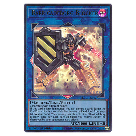 Barricadeborg Blocker BLGG-EN102 card from the Yu-Gi-Oh! set Battles of Legend: Glorious Gallery