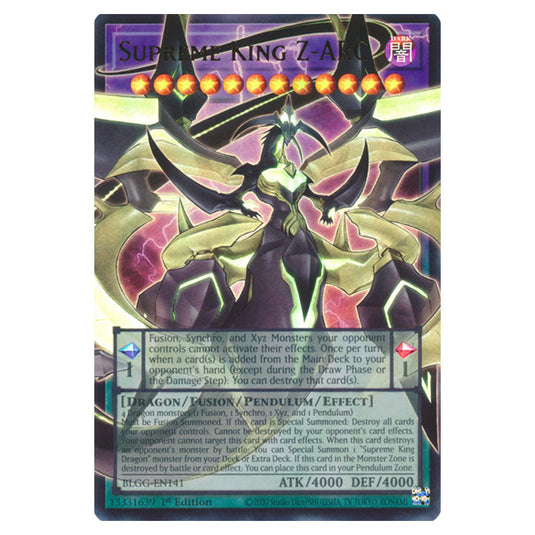 Supreme King Z-ARC (extended art) BLGG-EN141 card from the Yu-Gi-Oh! set Battles of Legend: Glorious Gallery