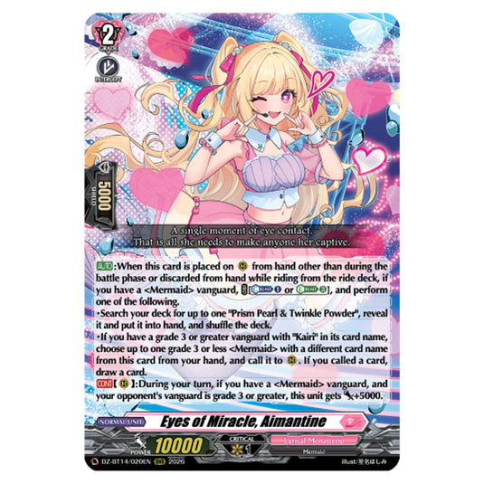 Eyes of Miracle, Aimantine DZ-BT14/020EN card from the Cardfight!! Vanguard set Envoys of the Crimson Moon