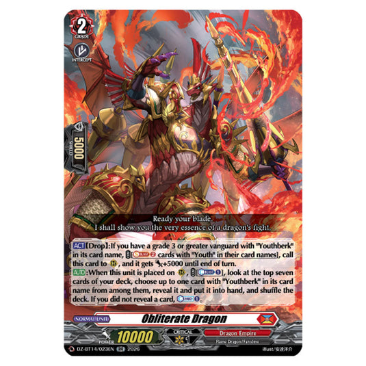 Obliterate Dragon DZ-BT14/023EN card from the Cardfight!! Vanguard set Envoys of the Crimson Moon
