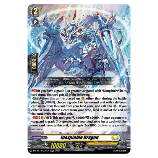 Inexpiable Dragon DZ-BT14/035EN card from the Cardfight!! Vanguard set Envoys of the Crimson Moon
