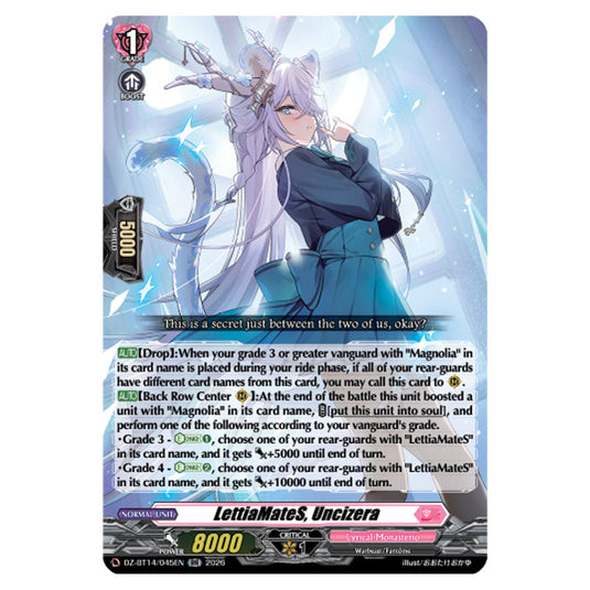 LettiaMateS, Uncizera DZ-BT14/045EN card from the Cardfight!! Vanguard set Envoys of the Crimson Moon