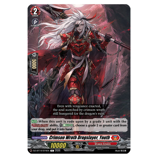 Crimson Wrath Dragslayer, Youth DZ-BT14/074EN card from the Cardfight!! Vanguard set Envoys of the Crimson Moon