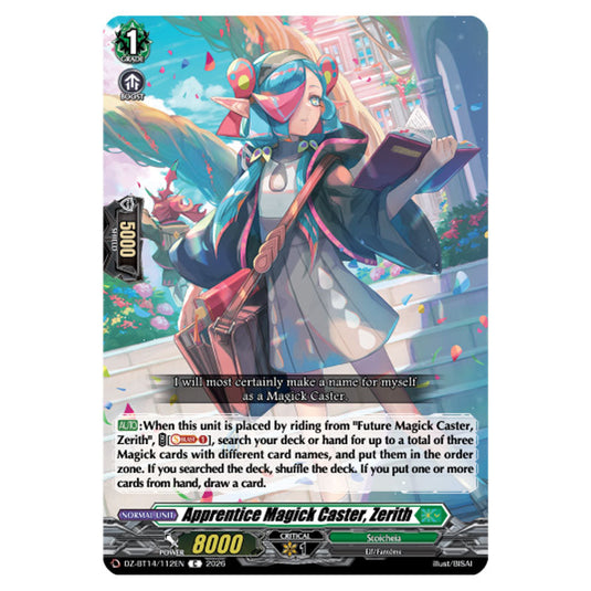 Apprentice Magick Caster, Zerith DZ-BT14/112EN card from the Cardfight!! Vanguard set Envoys of the Crimson Moon