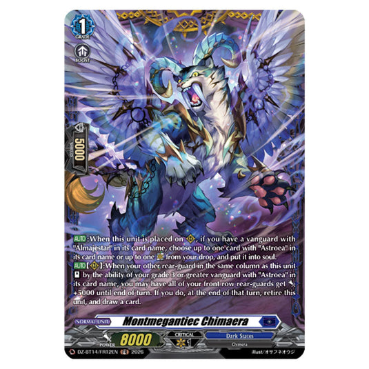 Montmegantiec Chimaera DZ-BT14/FR12EN card from the Cardfight!! Vanguard set Envoys of the Crimson Moon