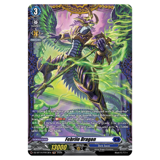 Febrile Dragon DZ-BT14/FR13EN card from the Cardfight!! Vanguard set Envoys of the Crimson Moon