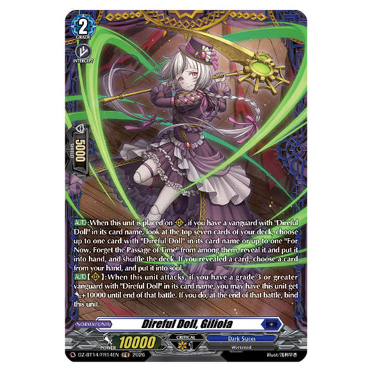 Direful Doll, Giliola DZ-BT14/FR14EN card from the Cardfight!! Vanguard set Envoys of the Crimson Moon