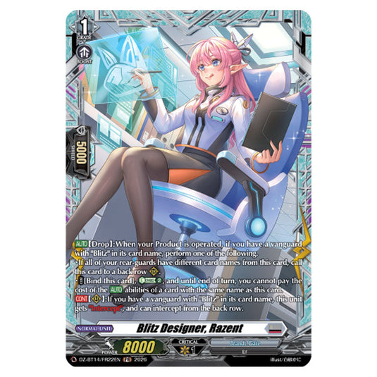 Blitz Designer, Razent DZ-BT14/FR22EN card from the Cardfight!! Vanguard set Envoys of the Crimson Moon