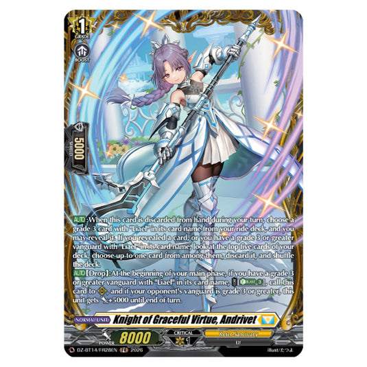 Knight of Graceful Virtue, Andrivet DZ-BT14/FR28EN card from the Cardfight!! Vanguard set Envoys of the Crimson Moon