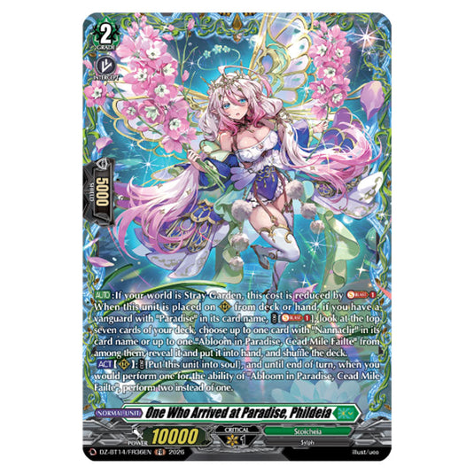 One Who Arrived at Paradise, Phildeia DZ-BT14/FR36EN card from the Cardfight!! Vanguard set Envoys of the Crimson Moon