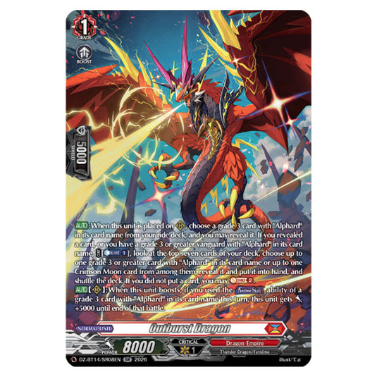 Outburst Dragon DZ-BT14/SR08EN card from the Cardfight!! Vanguard set Envoys of the Crimson Moon