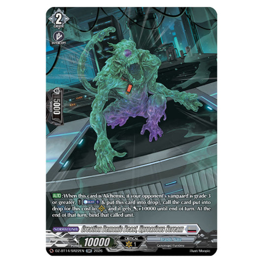 Creation Demonic Beast, Uproarious Scream DZ-BT14/SR22EN card from the Cardfight!! Vanguard set Envoys of the Crimson Moon