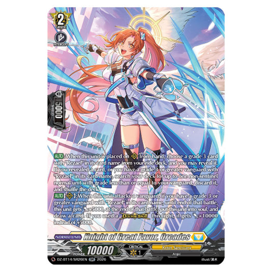 Knight of Great Favor, Orcades DZ-BT14/SR26EN card from the Cardfight!! Vanguard set Envoys of the Crimson Moon