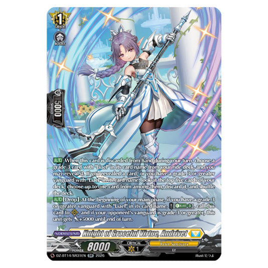 Knight of Graceful Virtue, Andrivet DZ-BT14/SR31EN card from the Cardfight!! Vanguard set Envoys of the Crimson Moon