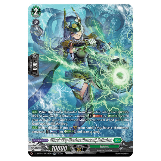 Black Sky Marine General, Leimina DZ-BT14/SR33EN card from the Cardfight!! Vanguard set Envoys of the Crimson Moon