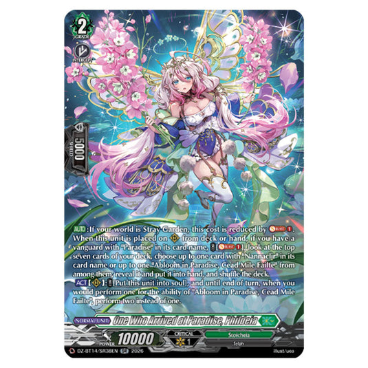 One Who Arrived at Paradise, Phildeia DZ-BT14/SR38EN card from the Cardfight!! Vanguard set Envoys of the Crimson Moon