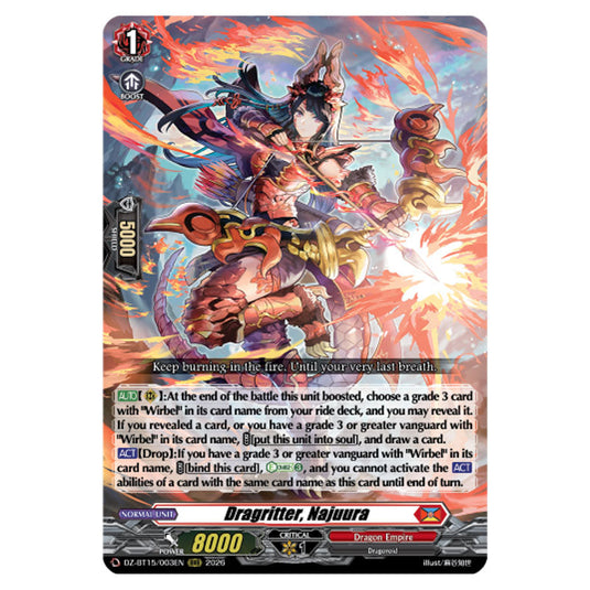 Dragritter, Najuura DZ-BT15/003EN card from the Cardfight!! Vanguard set Strike of Illusionary Shadows