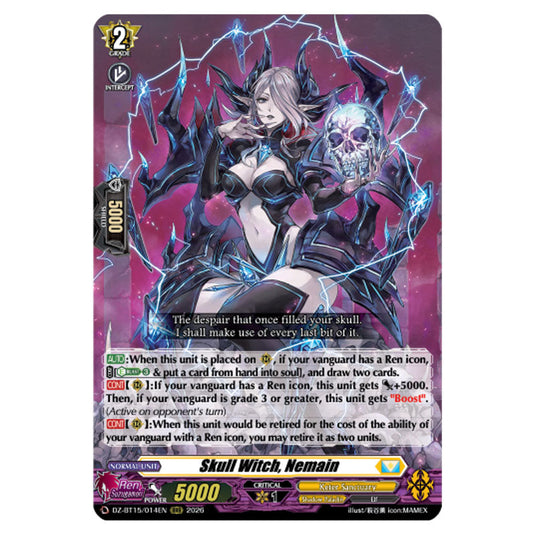 Skull Witch, Nemain DZ-BT15/014EN card from the Cardfight!! Vanguard set Strike of Illusionary Shadows