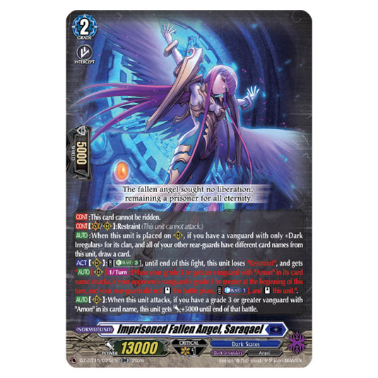 Imprisoned Fallen Angel, Saraqael DZ-BT15/025EN card from the Cardfight!! Vanguard set Strike of Illusionary Shadows