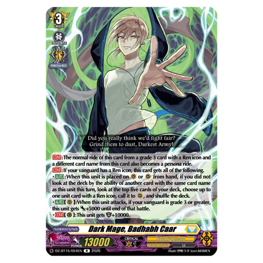 Dark Mage, Badhabh Caar DZ-BT15/054EN card from the Cardfight!! Vanguard set Strike of Illusionary Shadows