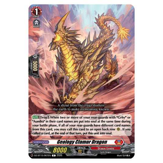 Geology Clamor Dragon DZ-BT15/067EN card from the Cardfight!! Vanguard set Strike of Illusionary Shadows