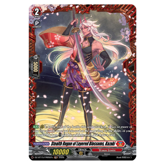 Stealth Rogue of Layered Blossoms, Kazaki DZ-BT15/FR05EN card from the Cardfight!! Vanguard set Strike of Illusionary Shadows