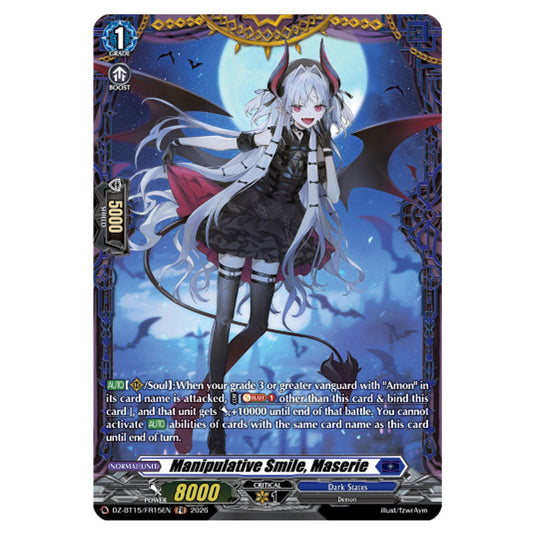 Manipulative Smile, Maserie DZ-BT15/FR15EN card from the Cardfight!! Vanguard set Strike of Illusionary Shadows