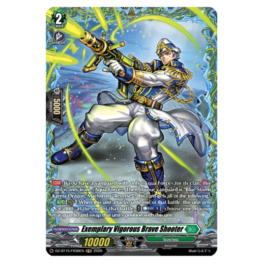 Exemplary Vigorous Brave Shooter DZ-BT15/FR36EN card from the Cardfight!! Vanguard set Strike of Illusionary Shadows