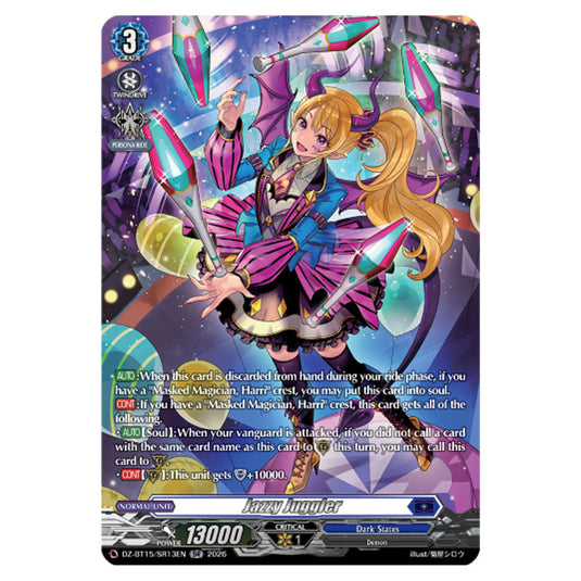 Jazzy Juggler DZ-BT15/SR13EN card from the Cardfight!! Vanguard set Strike of Illusionary Shadows
