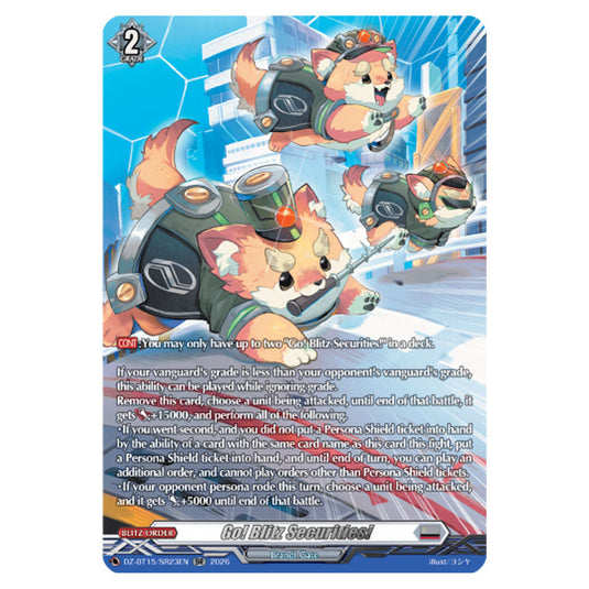 Go! Blitz Securities! DZ-BT15/SR23EN card from the Cardfight!! Vanguard set Strike of Illusionary Shadows